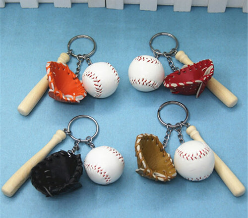 Three-piece suit Mini Baseball glove wooden bat keychain sports Car Key Chain Key Ring Gift For Man Women softball keychain